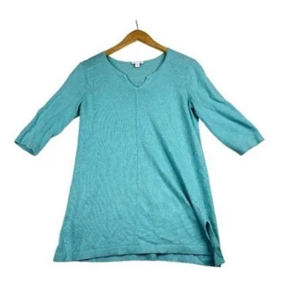 J. Jill Womens Cardigan Sweater Blue 3/4 Sleeve V Neck Tight Knit Buttons XS